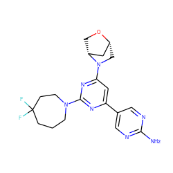 Nc1ncc(-c2cc(N3C[C@@H]4C[C@H]3CO4)nc(N3CCCC(F)(F)CC3)n2)cn1 ZINC000221376434