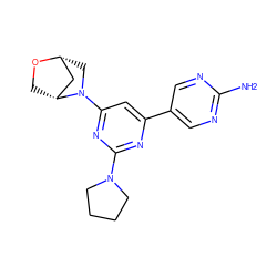 Nc1ncc(-c2cc(N3C[C@@H]4C[C@H]3CO4)nc(N3CCCC3)n2)cn1 ZINC000221175014