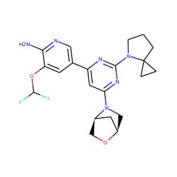 Nc1ncc(-c2cc(N3C[C@@H]4C[C@H]3CO4)nc(N3CCCC34CC4)n2)cc1OC(F)F ZINC000653667558