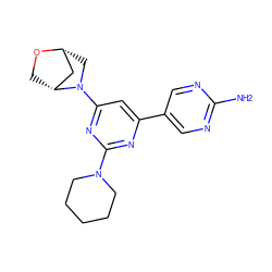 Nc1ncc(-c2cc(N3C[C@@H]4C[C@H]3CO4)nc(N3CCCCC3)n2)cn1 ZINC000221158191