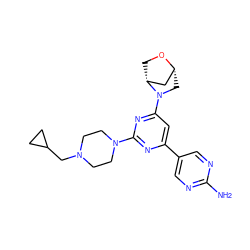 Nc1ncc(-c2cc(N3C[C@@H]4C[C@H]3CO4)nc(N3CCN(CC4CC4)CC3)n2)cn1 ZINC000221230837