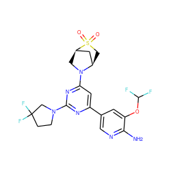 Nc1ncc(-c2cc(N3C[C@@H]4C[C@H]3CS4(=O)=O)nc(N3CCC(F)(F)C3)n2)cc1OC(F)F ZINC000653754889