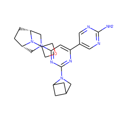 Nc1ncc(-c2cc(N3C[C@@H]4CC[C@H](C3)N4C3COC3)nc(N3CC4CC3C4)n2)cn1 ZINC000653768944