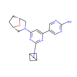 Nc1ncc(-c2cc(N3C[C@@H]4CC[C@H](C3)O4)nc(N3CC4CC3C4)n2)cn1 ZINC000653763482