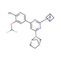 Nc1ncc(-c2cc(N3C[C@@H]4CC[C@H]3C4)nc(N3CC4CC3C4)n2)cc1OC(F)F ZINC000653762412