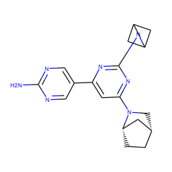 Nc1ncc(-c2cc(N3C[C@@H]4CC[C@H]3C4)nc(N3CC4CC3C4)n2)cn1 ZINC000653762387