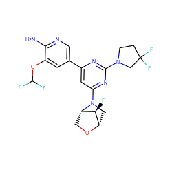 Nc1ncc(-c2cc(N3C[C@@H]4OC[C@H]3[C@H]4F)nc(N3CCC(F)(F)C3)n2)cc1OC(F)F ZINC000653678280