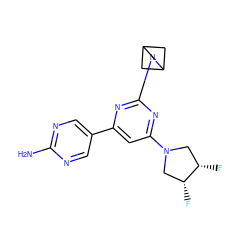 Nc1ncc(-c2cc(N3C[C@H](F)[C@H](F)C3)nc(N3CC4CC3C4)n2)cn1 ZINC000221375961