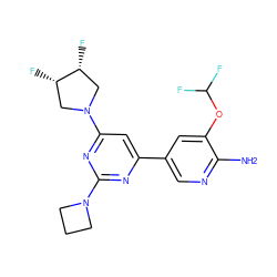 Nc1ncc(-c2cc(N3C[C@H](F)[C@H](F)C3)nc(N3CCC3)n2)cc1OC(F)F ZINC000653667557