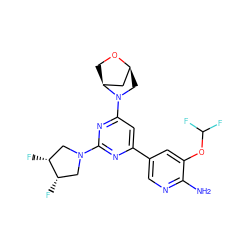 Nc1ncc(-c2cc(N3C[C@H]4C[C@@H]3CO4)nc(N3C[C@H](F)[C@H](F)C3)n2)cc1OC(F)F ZINC000653760131