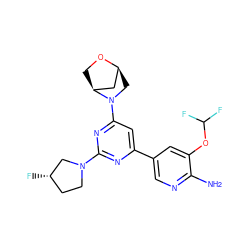 Nc1ncc(-c2cc(N3C[C@H]4C[C@@H]3CO4)nc(N3CC[C@H](F)C3)n2)cc1OC(F)F ZINC000653673695