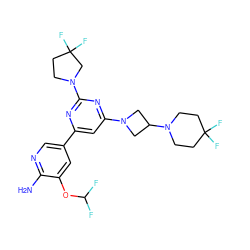 Nc1ncc(-c2cc(N3CC(N4CCC(F)(F)CC4)C3)nc(N3CCC(F)(F)C3)n2)cc1OC(F)F ZINC000653668860