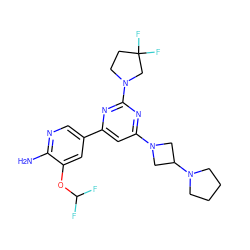 Nc1ncc(-c2cc(N3CC(N4CCCC4)C3)nc(N3CCC(F)(F)C3)n2)cc1OC(F)F ZINC000653754918