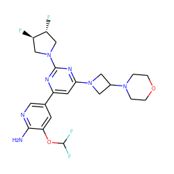 Nc1ncc(-c2cc(N3CC(N4CCOCC4)C3)nc(N3C[C@@H](F)[C@H](F)C3)n2)cc1OC(F)F ZINC000653755697