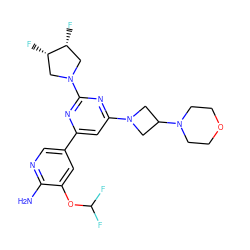 Nc1ncc(-c2cc(N3CC(N4CCOCC4)C3)nc(N3C[C@H](F)[C@H](F)C3)n2)cc1OC(F)F ZINC000653760136