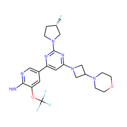 Nc1ncc(-c2cc(N3CC(N4CCOCC4)C3)nc(N3CC[C@H](F)C3)n2)cc1OC(F)(F)F ZINC000653686463