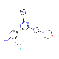 Nc1ncc(-c2cc(N3CC(N4CCOCC4)C3)nc(N3CC4CC3C4)n2)cc1OC(F)F ZINC000653682831