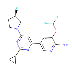 Nc1ncc(-c2cc(N3CC[C@@H](F)C3)nc(C3CC3)n2)cc1OC(F)F ZINC000653664382