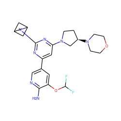 Nc1ncc(-c2cc(N3CC[C@@H](N4CCOCC4)C3)nc(N3CC4CC3C4)n2)cc1OC(F)F ZINC000653747988