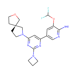 Nc1ncc(-c2cc(N3CC[C@]4(CCOC4)C3)nc(N3CCC3)n2)cc1OC(F)F ZINC000653758386