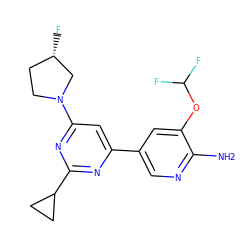 Nc1ncc(-c2cc(N3CC[C@H](F)C3)nc(C3CC3)n2)cc1OC(F)F ZINC000653682402