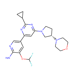 Nc1ncc(-c2cc(N3CC[C@H](N4CCOCC4)C3)nc(C3CC3)n2)cc1OC(F)F ZINC000653747921