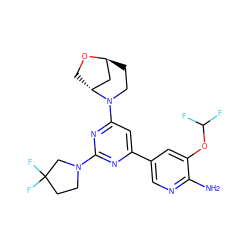 Nc1ncc(-c2cc(N3CC[C@H]4C[C@H]3CO4)nc(N3CCC(F)(F)C3)n2)cc1OC(F)F ZINC000653678274