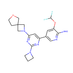 Nc1ncc(-c2cc(N3CC4(CCOC4)C3)nc(N3CCC3)n2)cc1OC(F)F ZINC000653769221