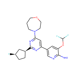 Nc1ncc(-c2cc(N3CCCOCC3)nc([C@H]3CC[C@@H](F)C3)n2)cc1OC(F)F ZINC000653778381