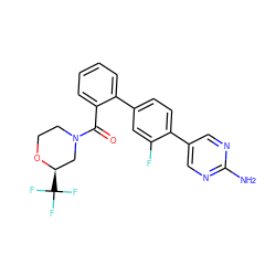 Nc1ncc(-c2ccc(-c3ccccc3C(=O)N3CCO[C@H](C(F)(F)F)C3)cc2F)cn1 ZINC000224765046