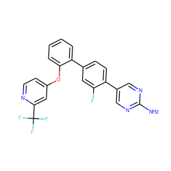 Nc1ncc(-c2ccc(-c3ccccc3Oc3ccnc(C(F)(F)F)c3)cc2F)cn1 ZINC000224756247
