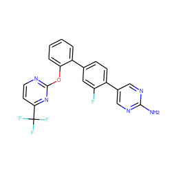 Nc1ncc(-c2ccc(-c3ccccc3Oc3nccc(C(F)(F)F)n3)cc2F)cn1 ZINC000224788756