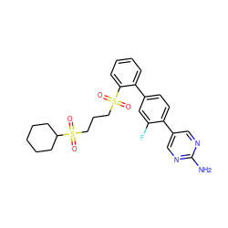 Nc1ncc(-c2ccc(-c3ccccc3S(=O)(=O)CCCS(=O)(=O)C3CCCCC3)cc2F)cn1 ZINC000224794745