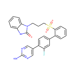 Nc1ncc(-c2ccc(-c3ccccc3S(=O)(=O)CCCn3c(=O)[nH]c4ccccc43)cc2F)cn1 ZINC000224712932