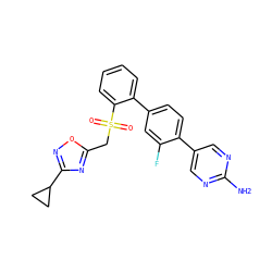 Nc1ncc(-c2ccc(-c3ccccc3S(=O)(=O)Cc3nc(C4CC4)no3)cc2F)cn1 ZINC000224754924