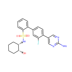 Nc1ncc(-c2ccc(-c3ccccc3S(=O)(=O)N[C@H]3CCCC[C@H]3O)cc2F)cn1 ZINC000224721543