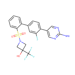Nc1ncc(-c2ccc(-c3ccccc3S(=O)(=O)N3CC(O)(C(F)(F)F)C3)cc2F)cn1 ZINC000224818986