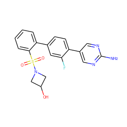 Nc1ncc(-c2ccc(-c3ccccc3S(=O)(=O)N3CC(O)C3)cc2F)cn1 ZINC000224769718