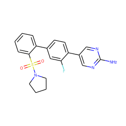Nc1ncc(-c2ccc(-c3ccccc3S(=O)(=O)N3CCCC3)cc2F)cn1 ZINC000224728713