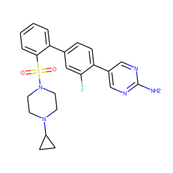 Nc1ncc(-c2ccc(-c3ccccc3S(=O)(=O)N3CCN(C4CC4)CC3)cc2F)cn1 ZINC000224690799