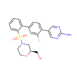 Nc1ncc(-c2ccc(-c3ccccc3S(=O)(=O)N3CCO[C@H](CO)C3)cc2F)cn1 ZINC000224742197
