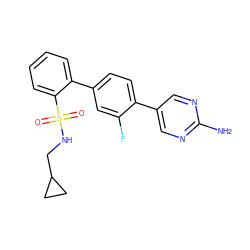 Nc1ncc(-c2ccc(-c3ccccc3S(=O)(=O)NCC3CC3)cc2F)cn1 ZINC000224764157