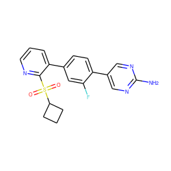 Nc1ncc(-c2ccc(-c3cccnc3S(=O)(=O)C3CCC3)cc2F)cn1 ZINC000224754512