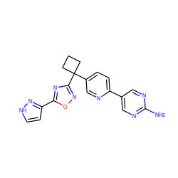 Nc1ncc(-c2ccc(C3(c4noc(-c5cc[nH]n5)n4)CCC3)cn2)cn1 ZINC000096175407