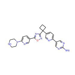 Nc1ncc(-c2ccc(C3(c4noc(-c5ccc(N6CCNCC6)nc5)n4)CCC3)cn2)cn1 ZINC000096175406