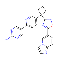 Nc1ncc(-c2ccc(C3(c4noc(-c5ccc6nccn6c5)n4)CCC3)cn2)cn1 ZINC000096175430