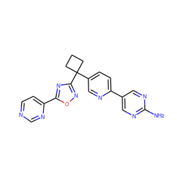 Nc1ncc(-c2ccc(C3(c4noc(-c5ccncn5)n4)CCC3)cn2)cn1 ZINC000096175497