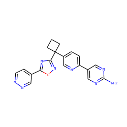 Nc1ncc(-c2ccc(C3(c4noc(-c5ccnnc5)n4)CCC3)cn2)cn1 ZINC000096175509