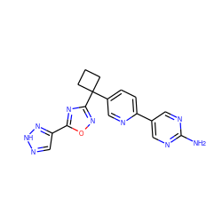 Nc1ncc(-c2ccc(C3(c4noc(-c5cn[nH]n5)n4)CCC3)cn2)cn1 ZINC000096175417