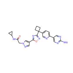 Nc1ncc(-c2ccc(C3(c4noc(-c5cnn(CC(=O)NC6CC6)c5)n4)CCC3)cn2)cn1 ZINC000096175561